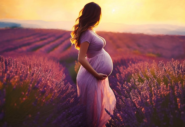 Foto foto di una donna madre incinta carina e felice che si tocca la pancia
