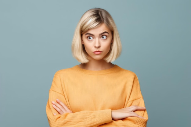 Premium AI Image | Photo of cute impressed girl bob hairstyle dressed ...