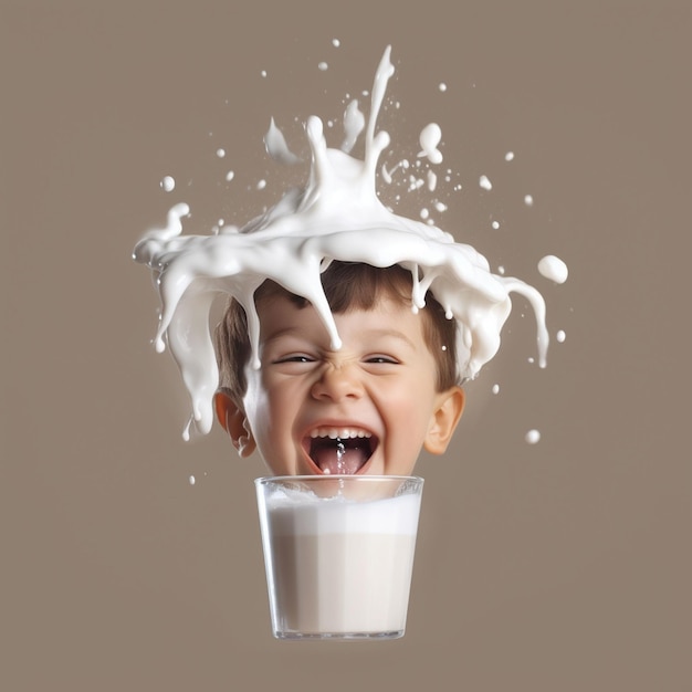 Photo cute kid drinking milk