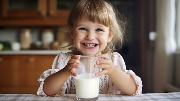 牛乳を飲むかわいい子供の写真