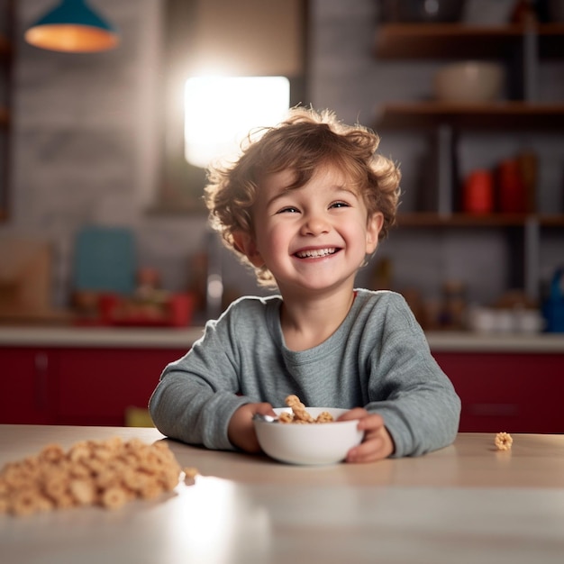 Photo cute kid drinking milk