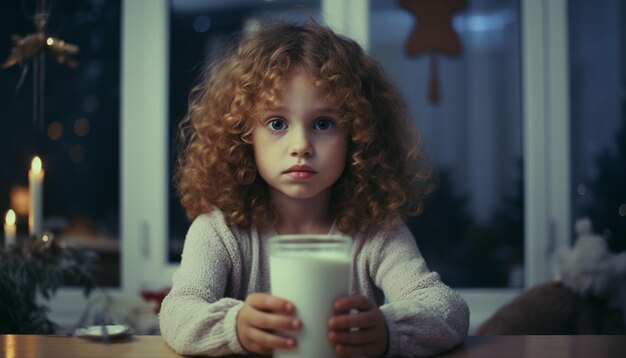 사진 우유를 마시는 귀여운 아이