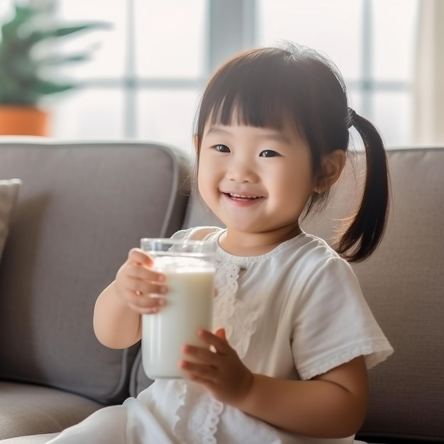 Photo cute kid drinking milk