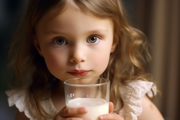 Photo cute kid drinking milk