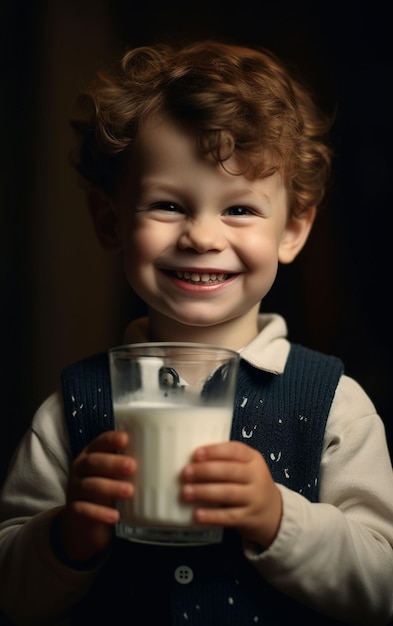 Photo cute kid drinking milk