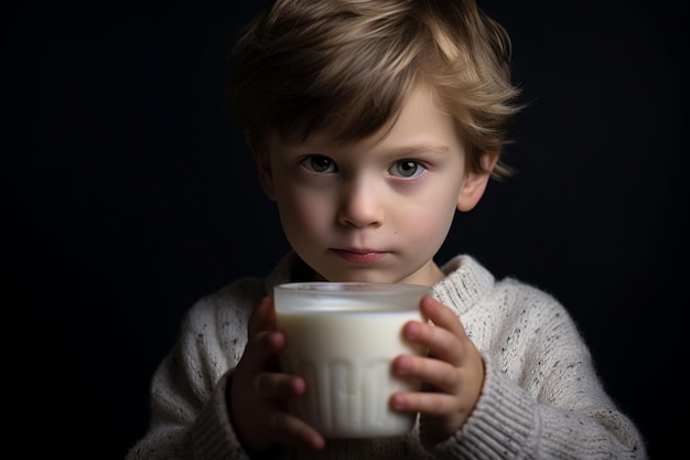 Photo cute kid drinking milk