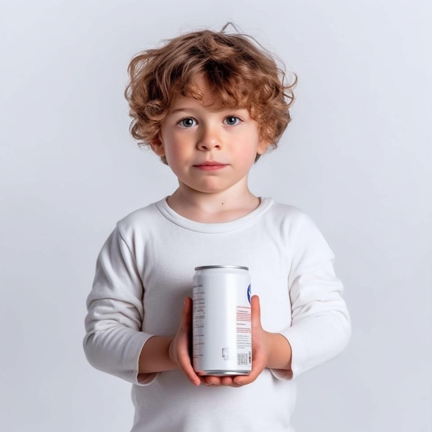 Photo cute kid drinking milk