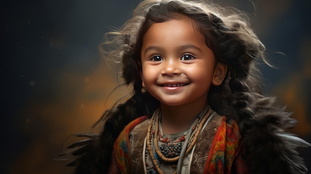 Photo of cute little indian messy haired child girl happy pose