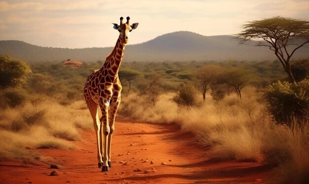 Photo photo cute massai giraffe in tsavo east national park kenya africa