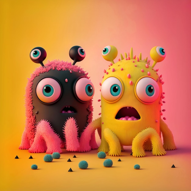 Photo cute monsters on a beautiful colored background