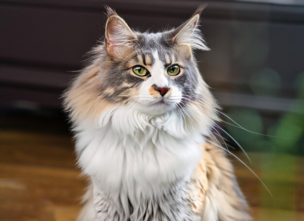 Photo of a cute Norwegian Forest cat generative ai