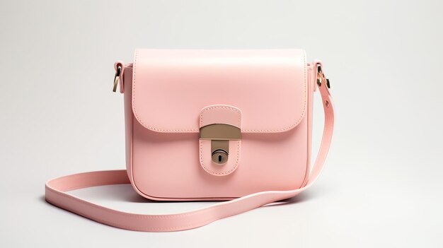白い背景に分離されたかわいいピンクの革の女性のバッグの写真