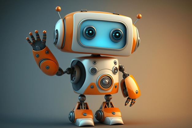 Photo of Cute Robot waving hand with smile over the minimal background