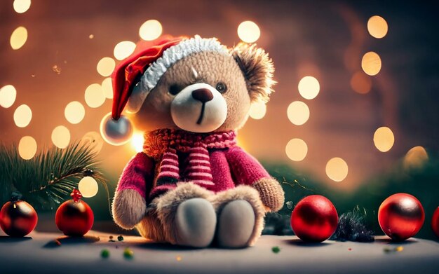 Photo cute teddy bear decoration brings joy to winter