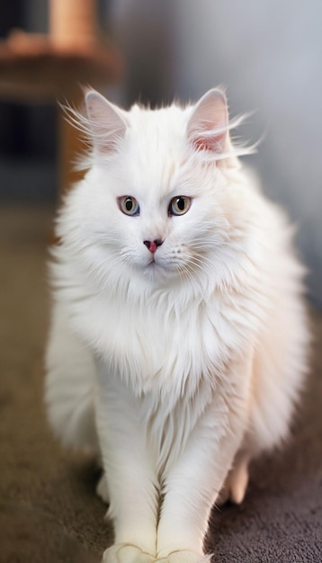 Photo of a cute white cat generative ai