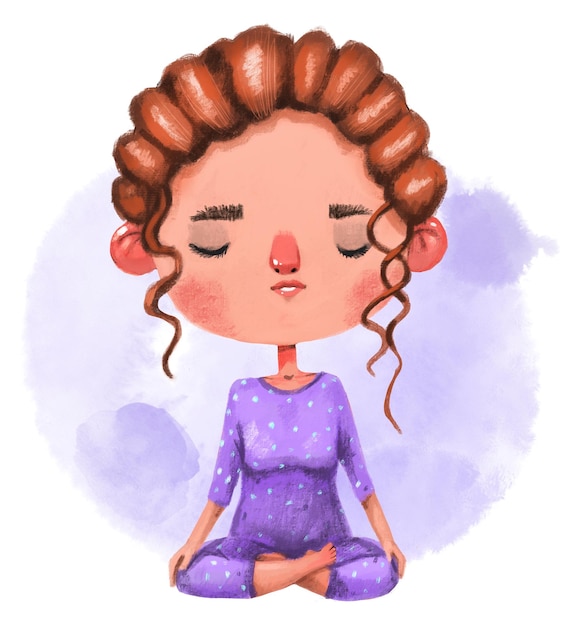 Photo photo cute yoga girl lotus pose illustration