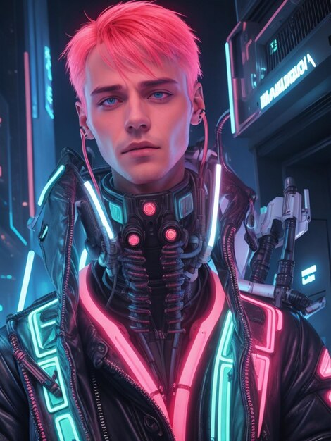 Foto foto cyberpunk uomo ritratto futuristico generato ai