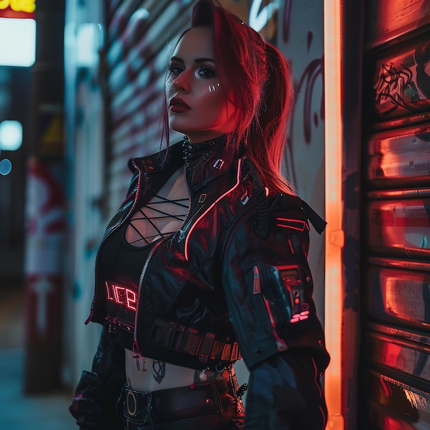 Photo of a cyberpunk woman in night city