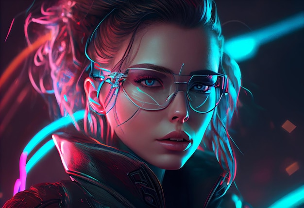 Photo cyberpunk woman portrait futuristic neon style Generate Ai