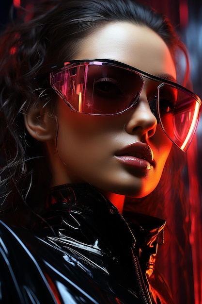 Photo cyberpunk woman portrait futuristic neon style