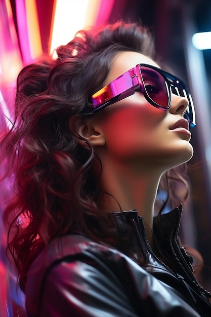 Photo cyberpunk woman portrait futuristic neon style