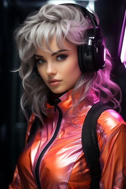 Photo cyberpunk woman portrait futuristic neon style