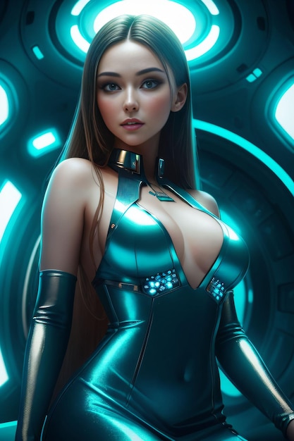 Photo of a cyberpunk woman with futuristic dress