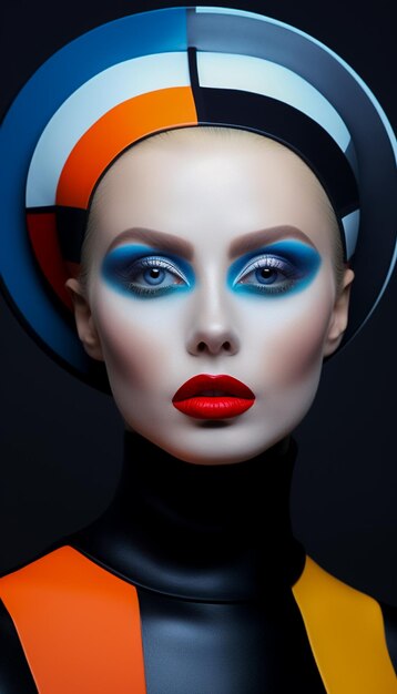 Photo of Cyberpunk woman with Retro futuristic makeup fantasy futuristic concept AI Generated