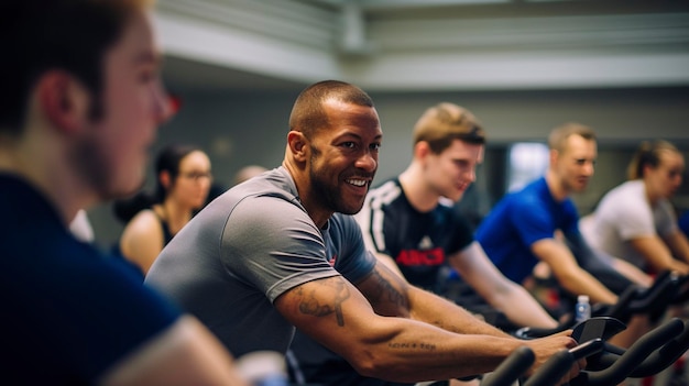 A Photo of a Cycling Class with Energetic Instructors