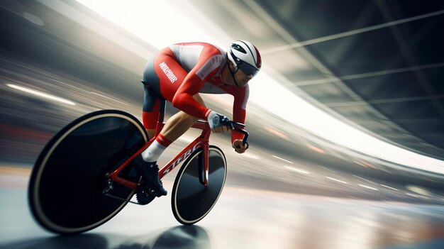 Foto una foto di un ciclista che corre in un velodromo