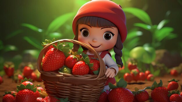 photo of a D character carrying a basket full of freshly harvested strawberries