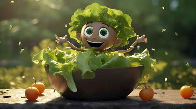 Photo photo of a d character enjoying a healthy salad outdoors