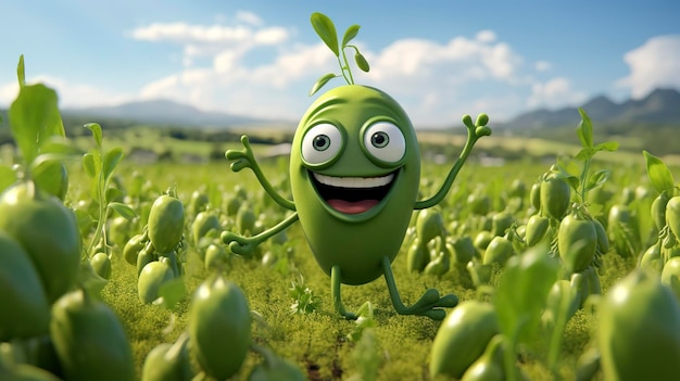 Photo photo of a d character exploring a field of sugar snap peas