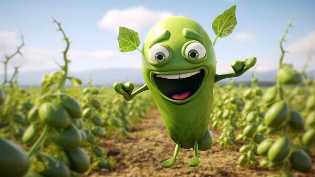 photo of a D character exploring a field of sugar snap peas