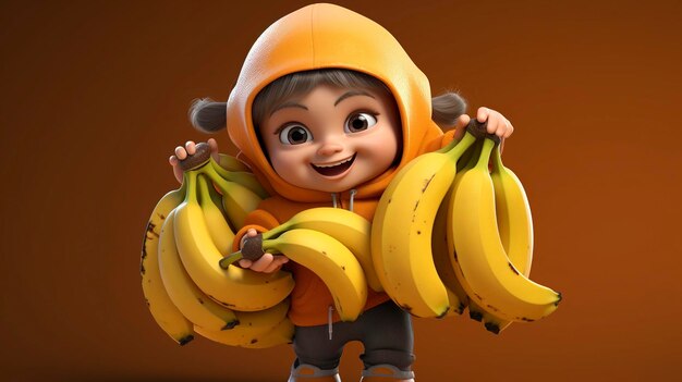 photo of a D character holding a bunch of ripe bananas