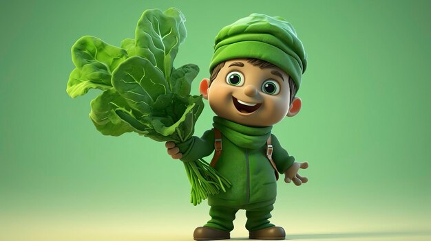 photo of a D character holding a bundle of farmfresh spinach