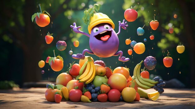 photo of a D character juggling a variety of colorful fruits