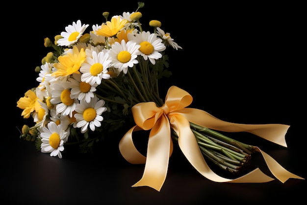 Photo photo of daisy bouquet with a ribbon and bow