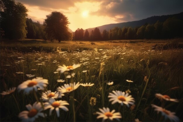 Photo photo daisy field landscape