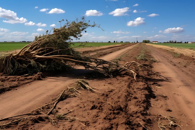 Photo of Damaged crops in a tornadoaffected farmland