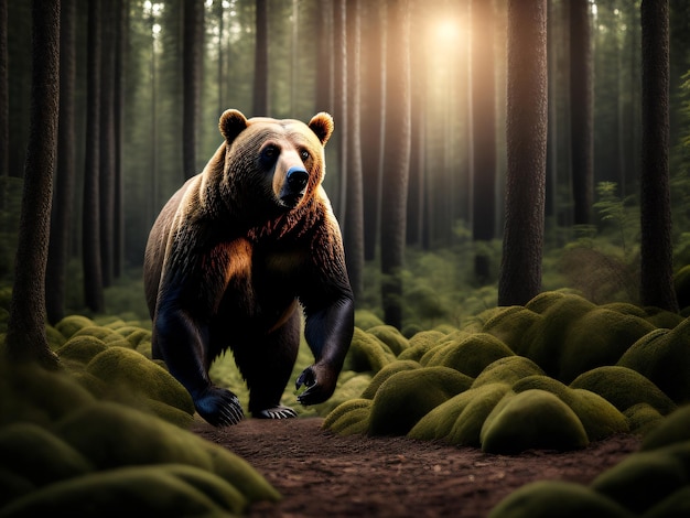 Photo photo a dangerous grizzly brown bear animal in a forest captured with a dslr camera