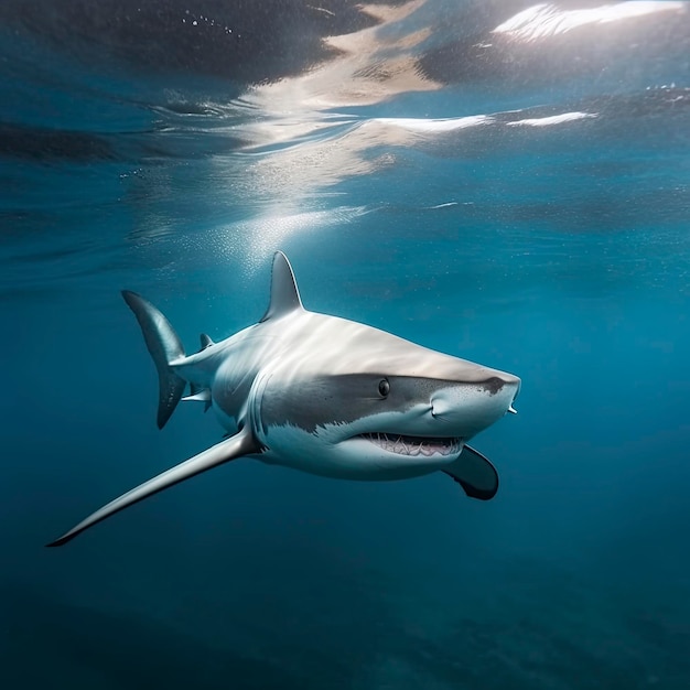 Photo dangerous shark underwater generat ai