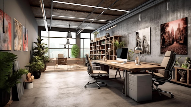 Photo dark decorate office room with chairs and desks