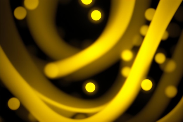 Photo dark panoramic background bright yellow bokeh glowing circles abstract wave