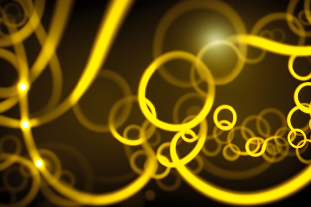 Photo dark panoramic background bright yellow bokeh glowing circles abstract wave