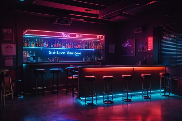 Photo photo of a dark room with a bar and neon lights