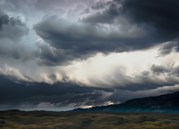 Photo dark weather ominous clouds over dramatic landscape