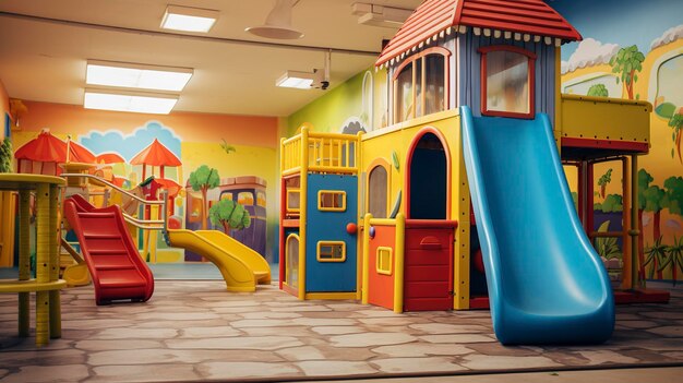 A photo of a daycare centers colorful play structure