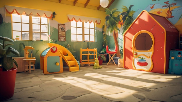 A photo of a daycare dramatic play area with costumes