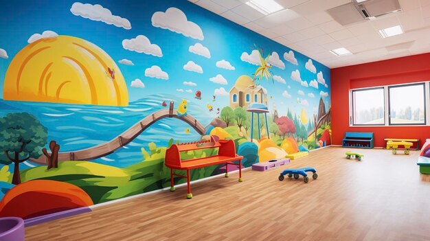 Photo a photo of a daycare facility with a colorful mural